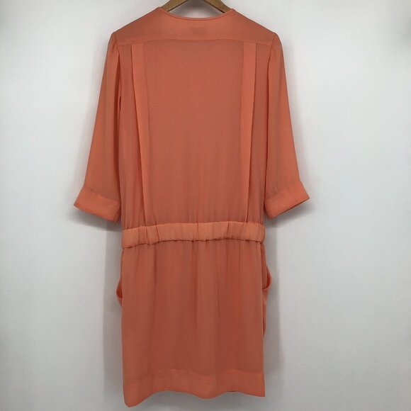 By Malene Birger Peach Crepe Maryam Dress gold zipper pockets elastic waistband - Picture 4 of 16